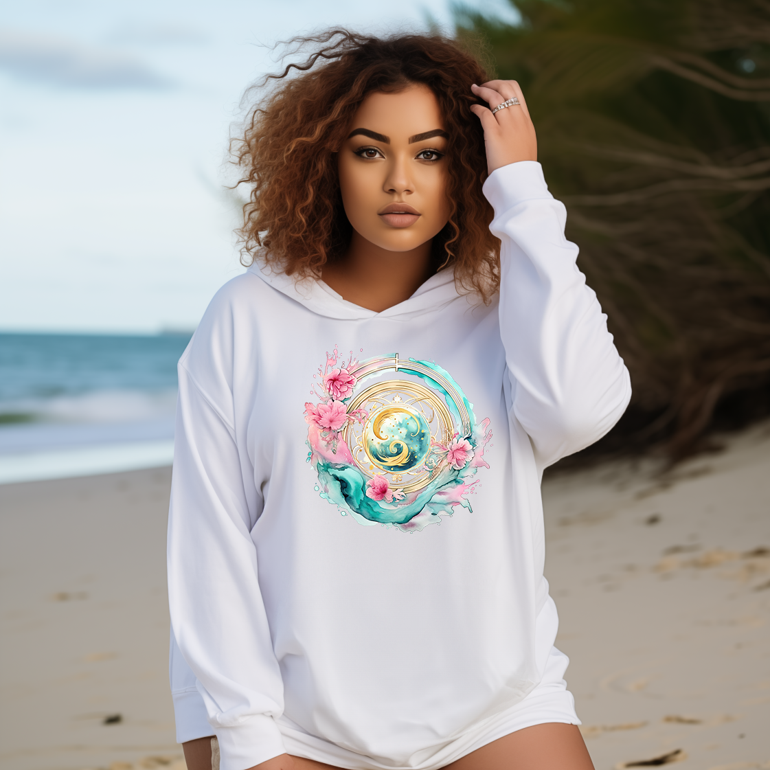Aquarius Hooded long-sleeve tee