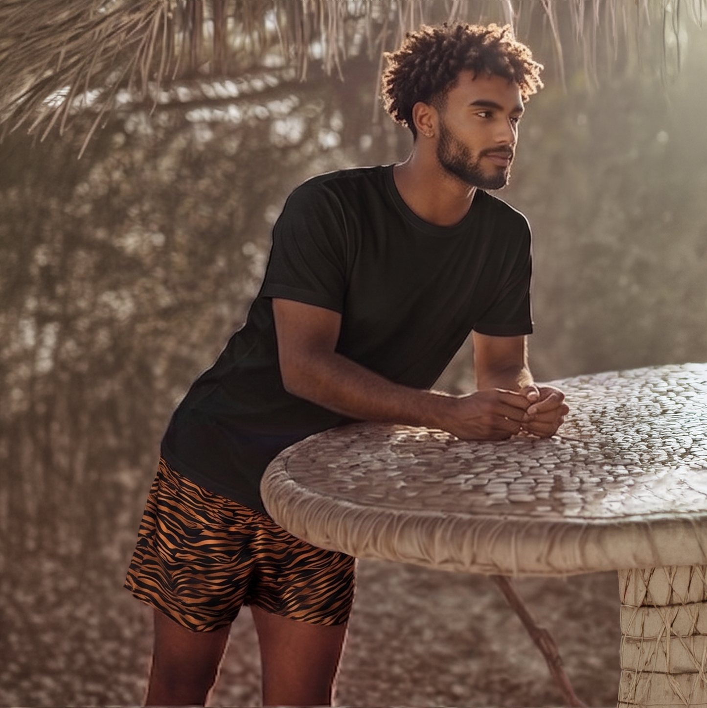 Tiger Print Long Swim Shorts