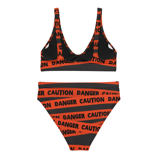Orange Caution Tape - Recycled high-waisted bikini