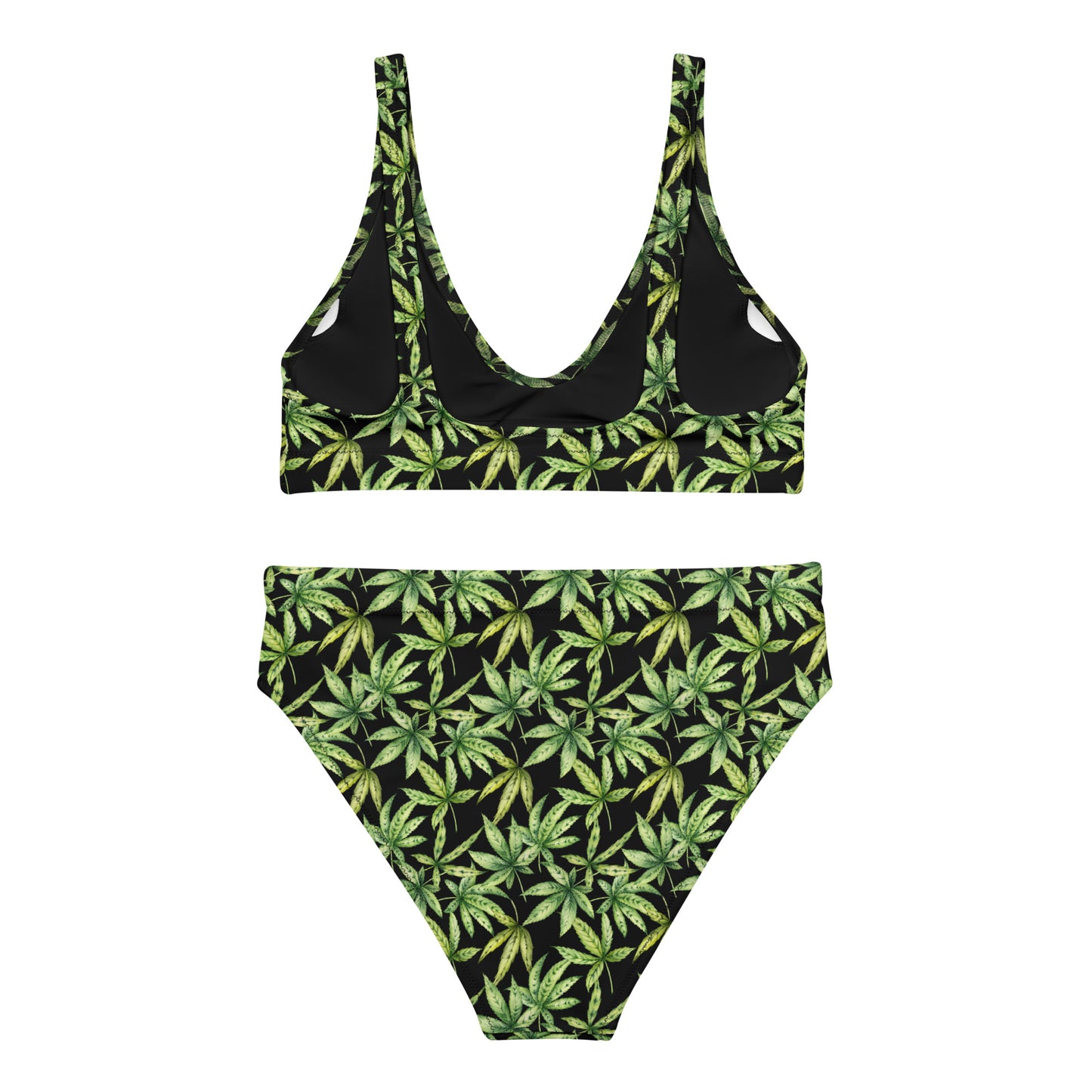 Recycled high-waisted bikini - Cannabis Leaf print