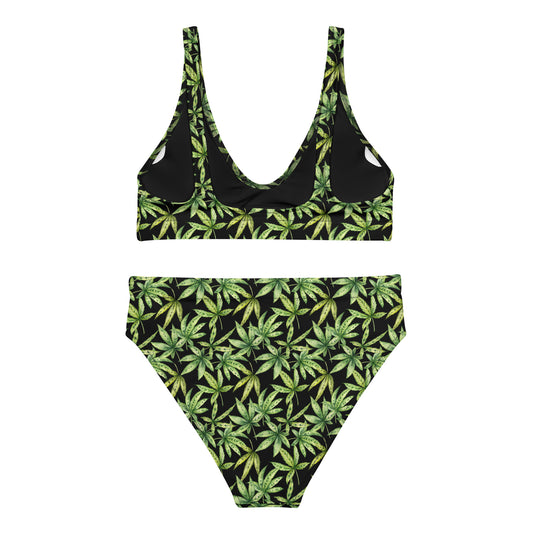 Recycled high-waisted bikini - Cannabis Leaf print