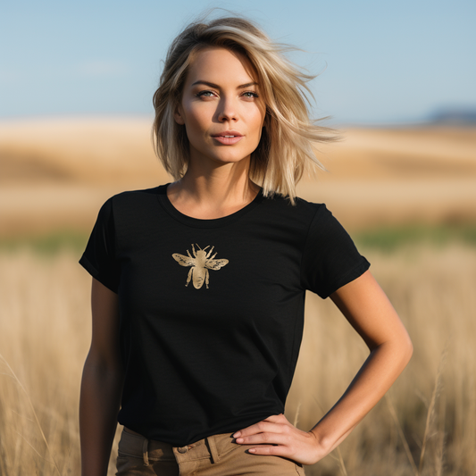 Black T-Shirt with Bee Print