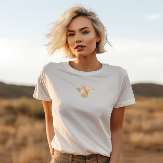 Gold Bee Short-Sleeve Unisex T-Shirt - White or Tan