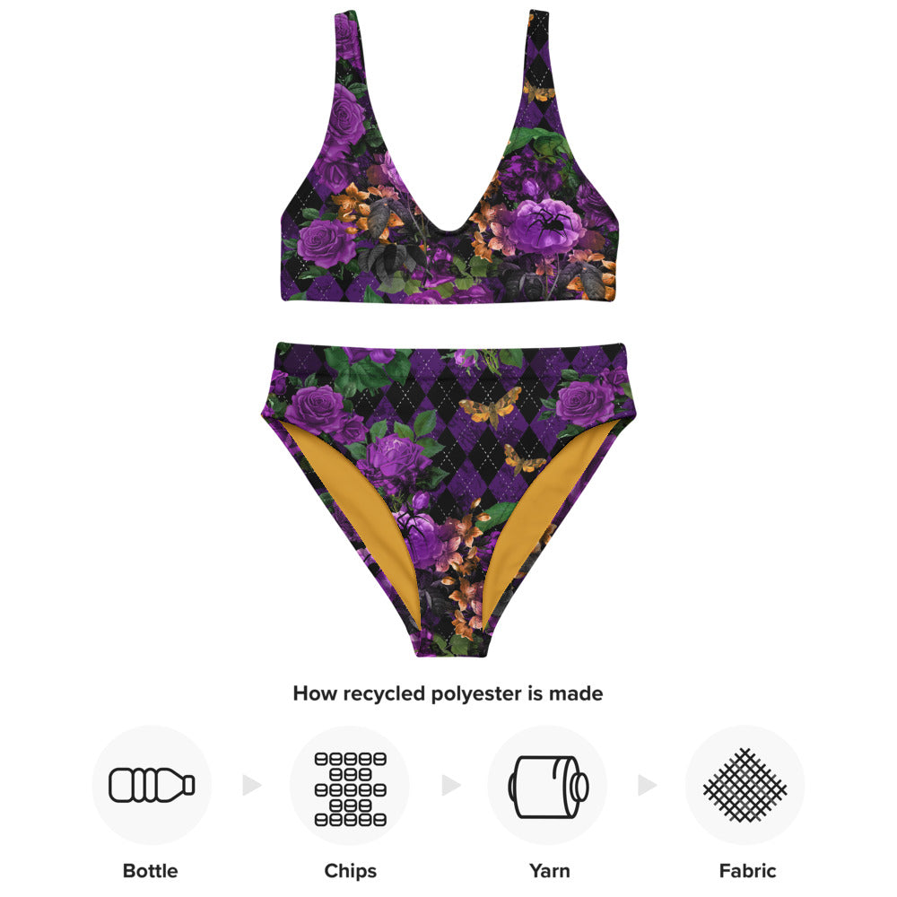 Purple Rose with Spider -Recycled high waist bikini