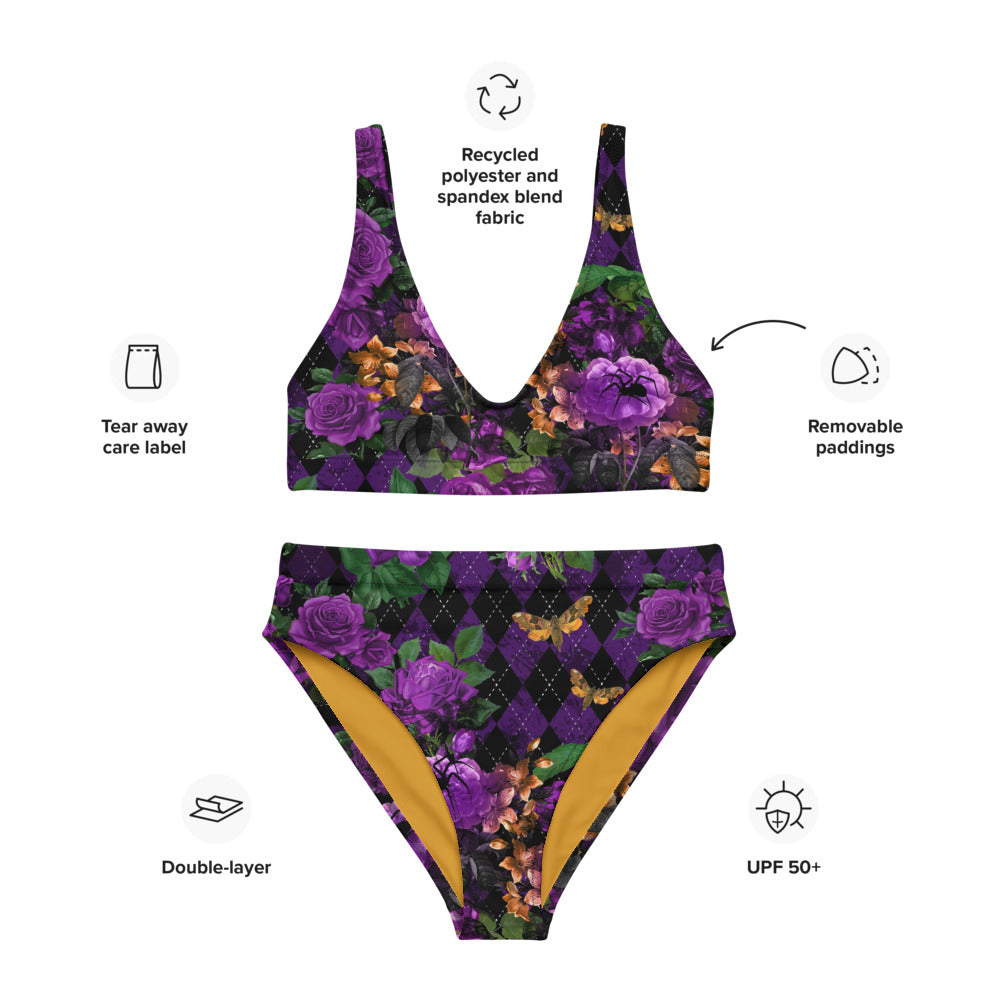 Purple Rose with Spider -Recycled high waist bikini