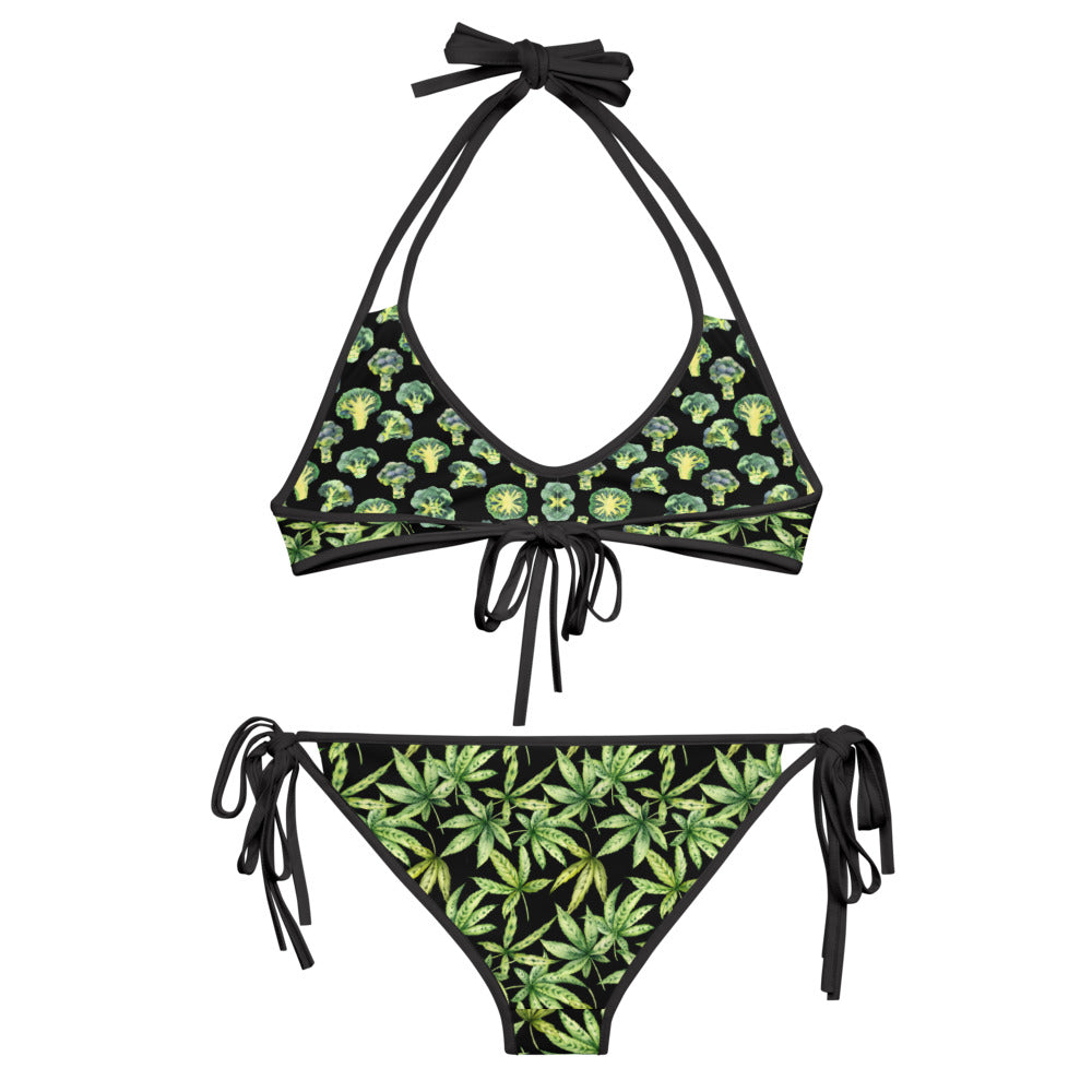 Reversible String Bikini Broccoli Pattern