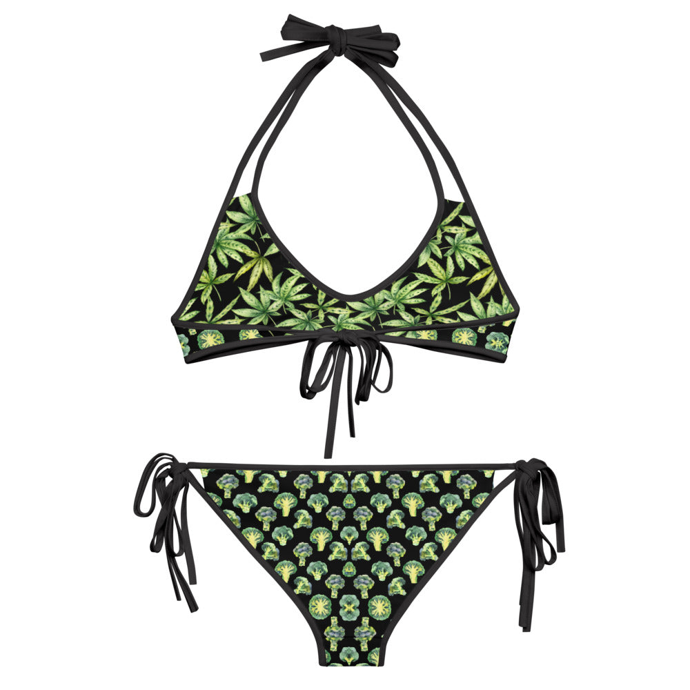 Reversible String Bikini Broccoli Pattern