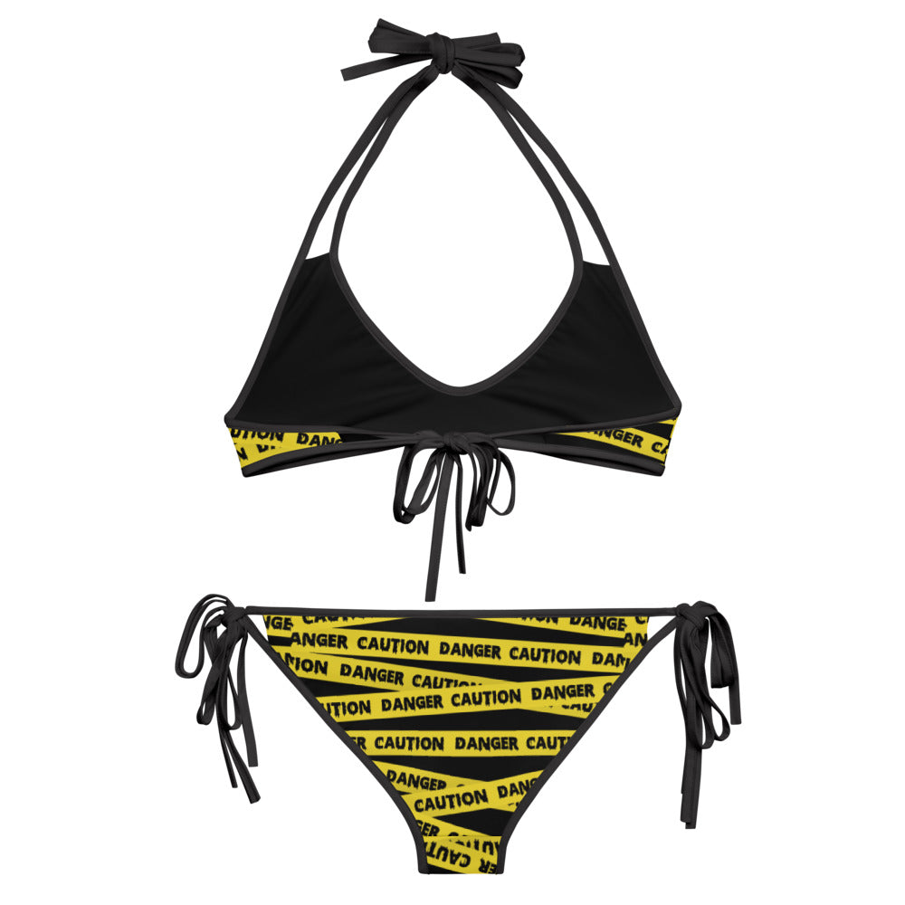 Caution Tape Print Reversible String Bikini Set
