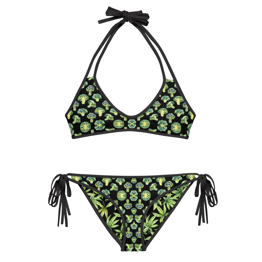 Reversible String Bikini Broccoli Pattern