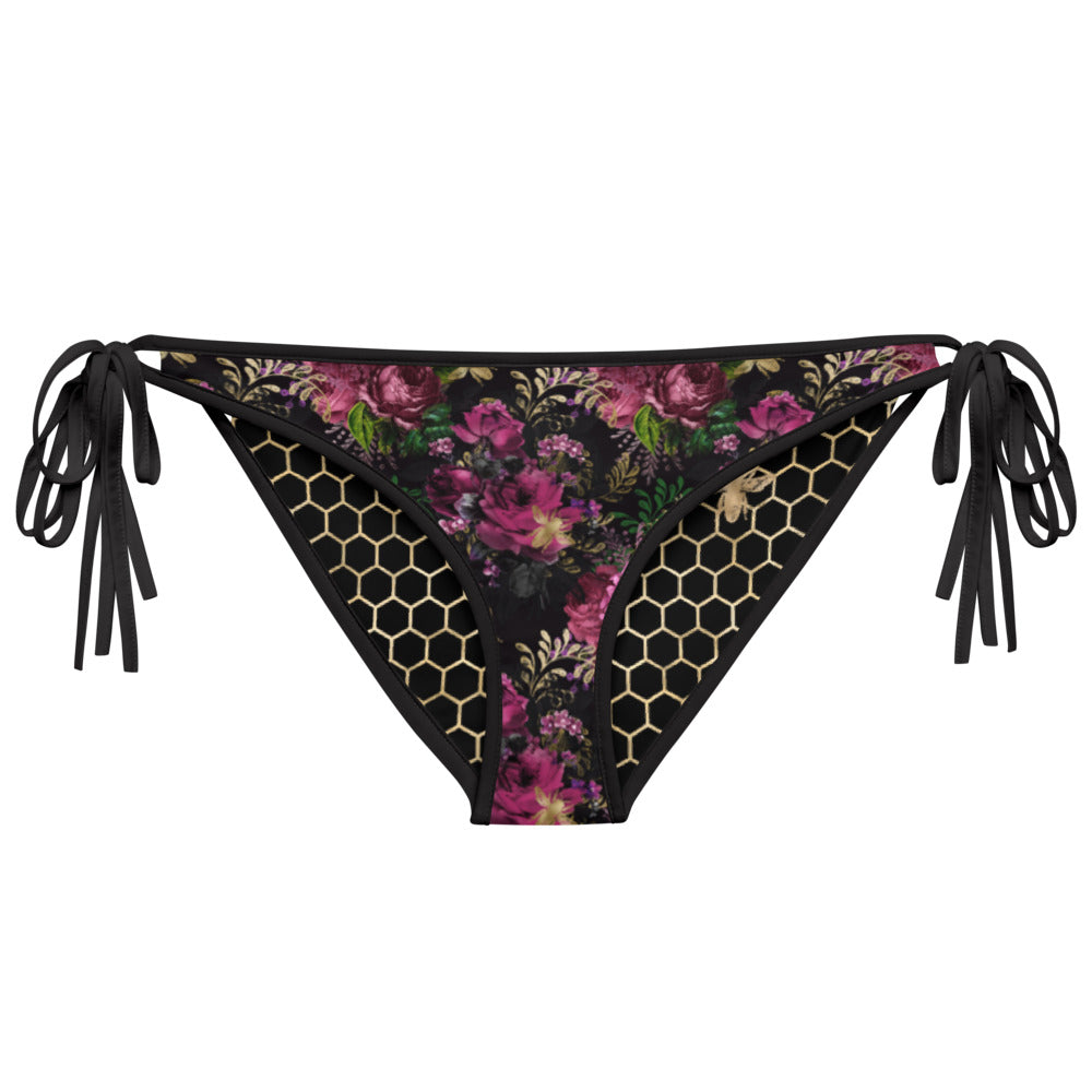 Bikini Bottom - Black and Gold Honeycomb and Roses
