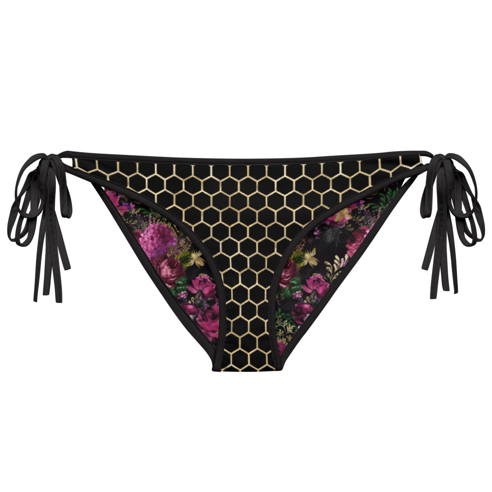 Bikini Bottom - Black and Gold Honeycomb and Roses