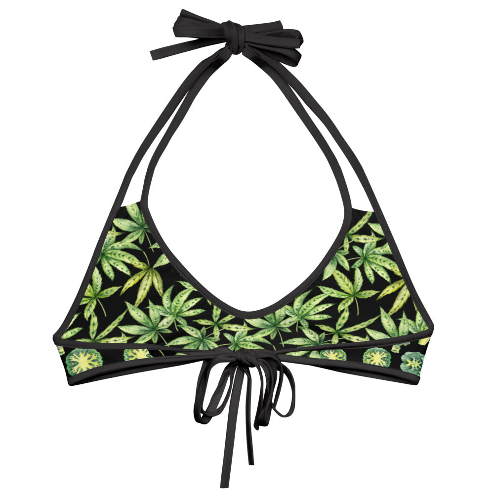 Reversible String Bikini Top - Broccoli Pattern