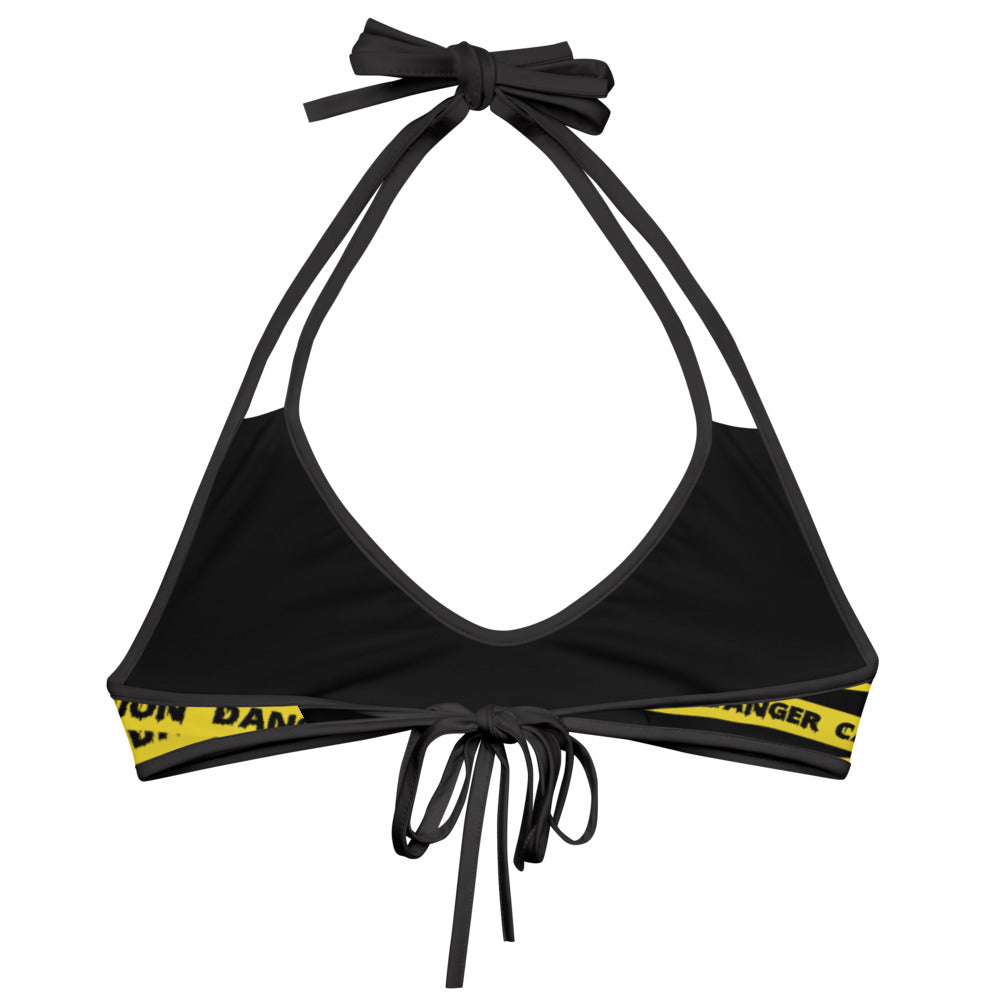 Caution Tape Print Reversible String Bikini Top