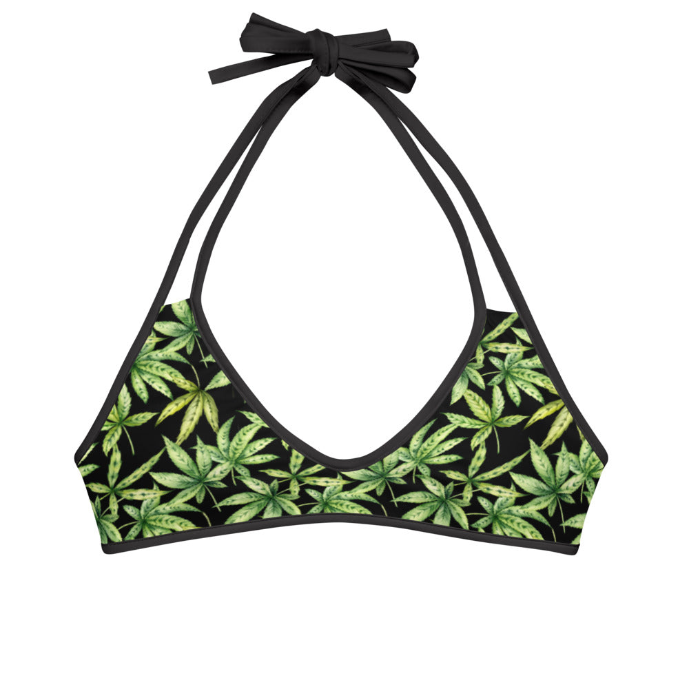 Reversible String Bikini Top - Broccoli Pattern