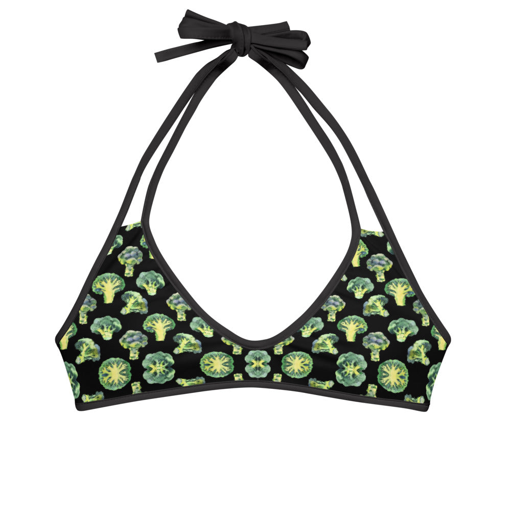 Reversible String Bikini Top - Broccoli Pattern