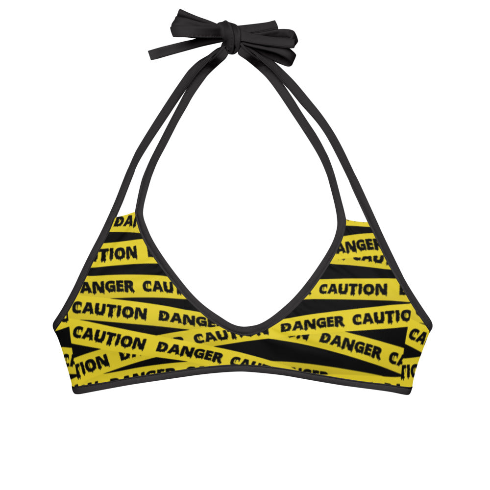 Caution Tape Print Reversible String Bikini Top
