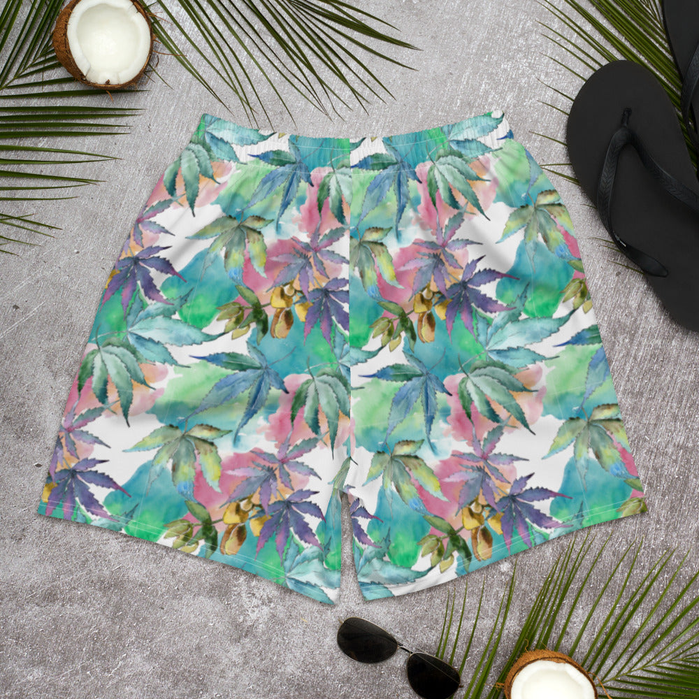 Watercolor Cannabis Long Swim Shorts
