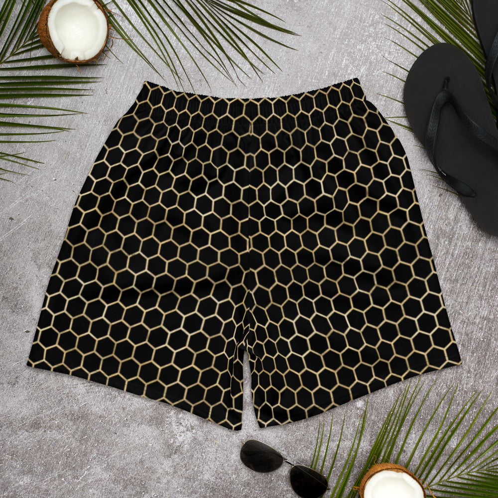 Long Swim Shorts - Black and Gold Honeycomb