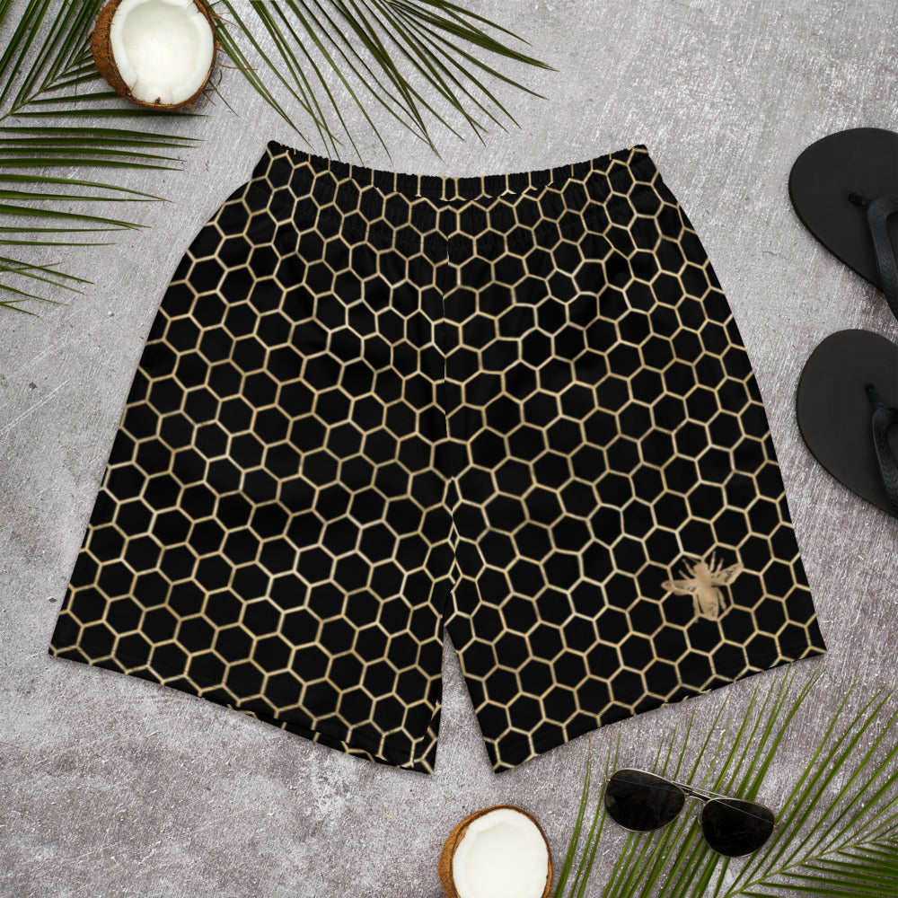 Long Swim Shorts - Black and Gold Honeycomb