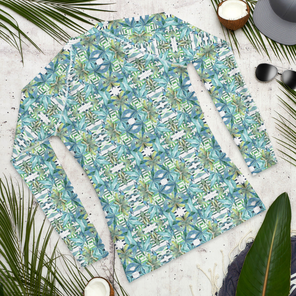Blue Cannabis Leaf Print 2 Rash Guard
