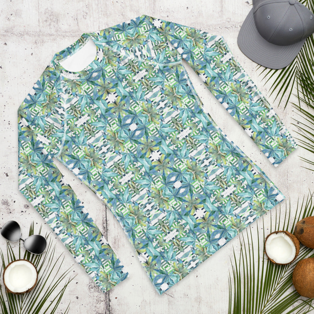 Blue Cannabis Leaf Print 2 Rash Guard