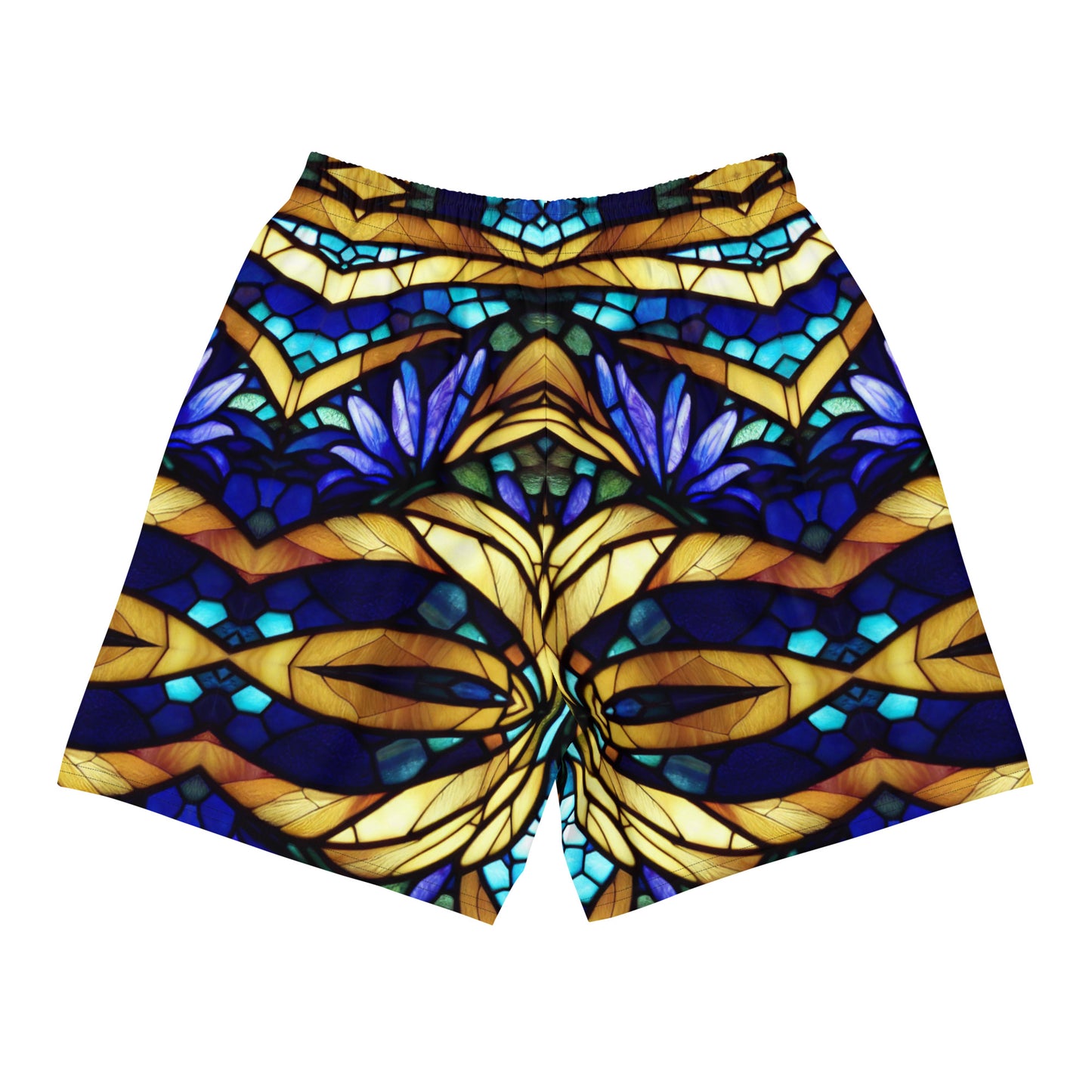 Blue and Gold Sea Glass Long Board Shorts (Kaleidoscope)