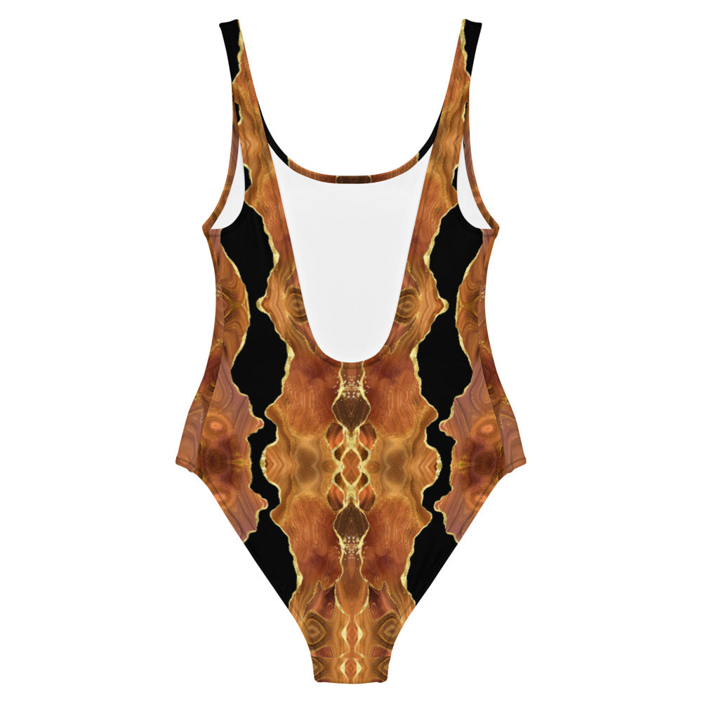 One Piece Swimsuit - Black x Brown Agate (kaleidoscope)