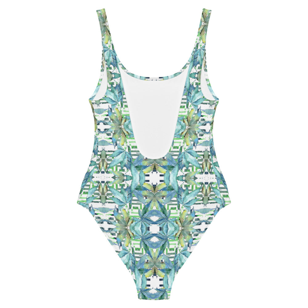 Blue Cannabis Leaf One-Piece Swimsuit