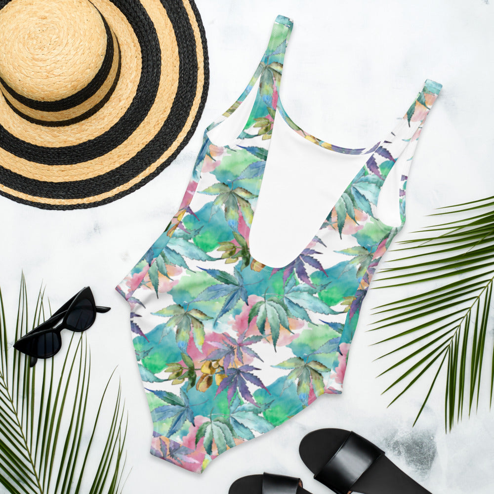 Watercolor Cannabis One-Piece Swimsuit