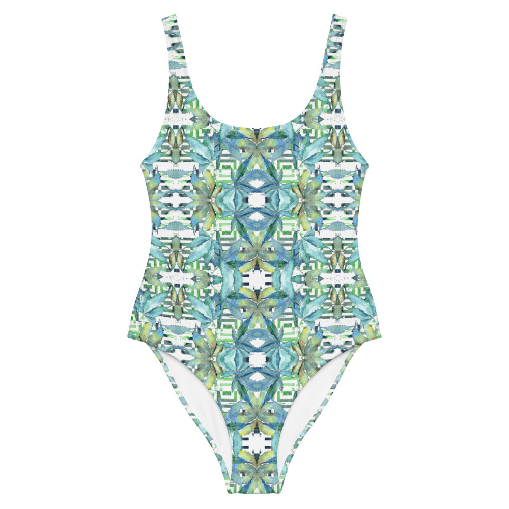 Blue Cannabis Leaf One-Piece Swimsuit