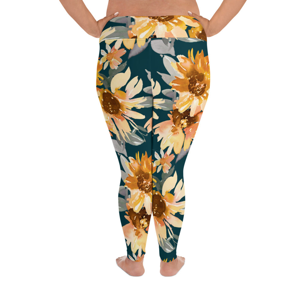 Sunflower Print Leggings 2XL-6XL
