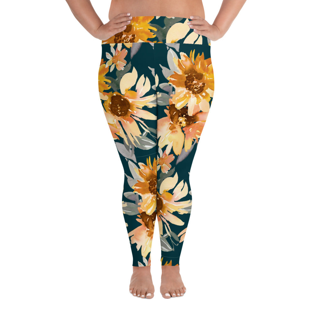 Sunflower Print Leggings 2XL-6XL