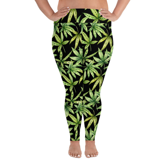Green Cannabis Leaf Print Leggings (2XL-6XL)