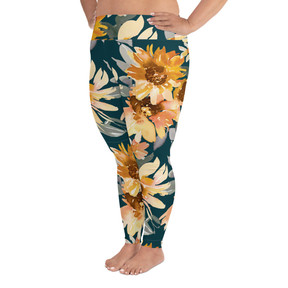 Sunflower Print Leggings 2XL-6XL