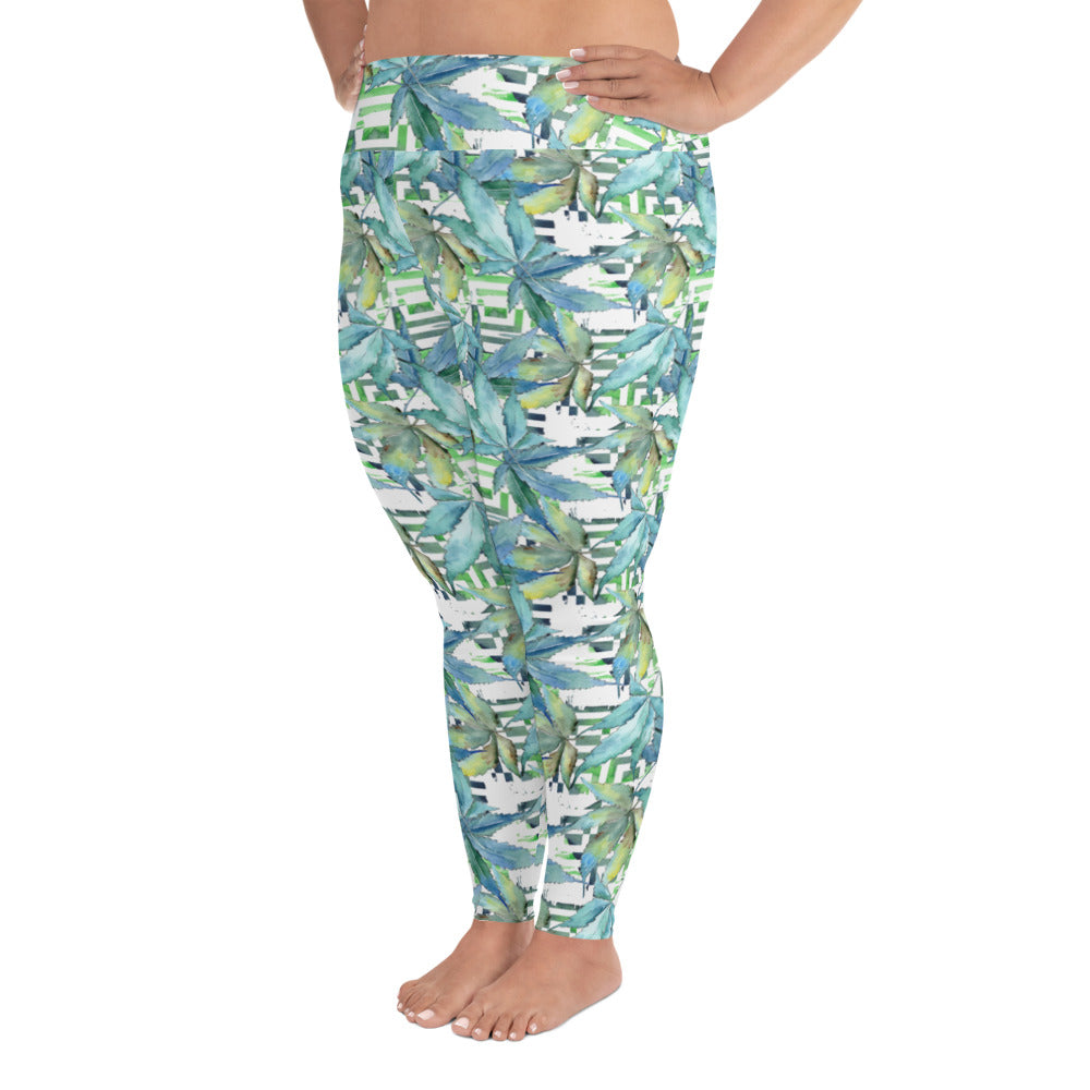 Blue Cannabis Print Leggings (2XL-6XL)