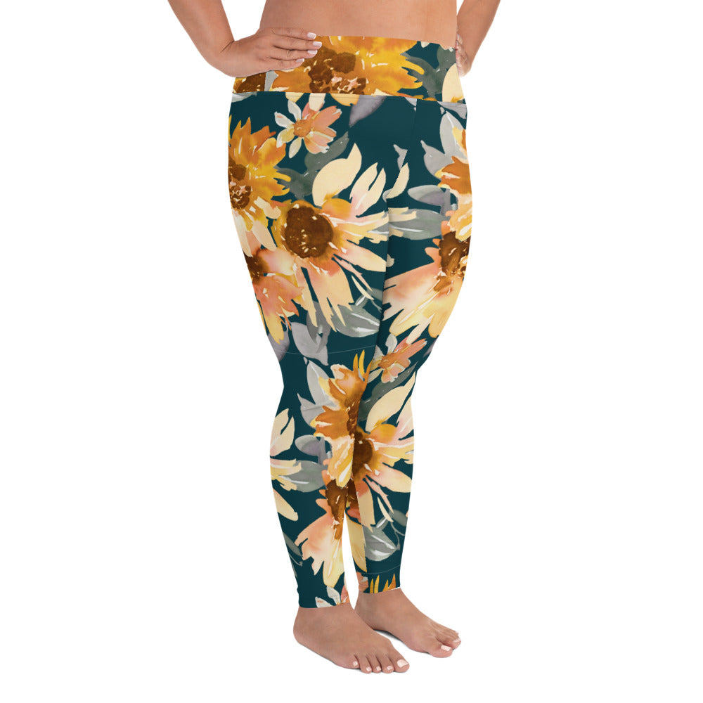 Sunflower Print Leggings 2XL-6XL
