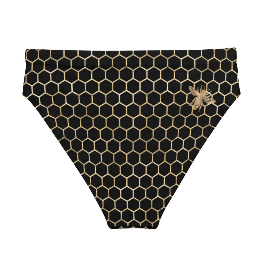 Black and Gold Honeycomb - Eco Friendly High Waist Bikini Bottom