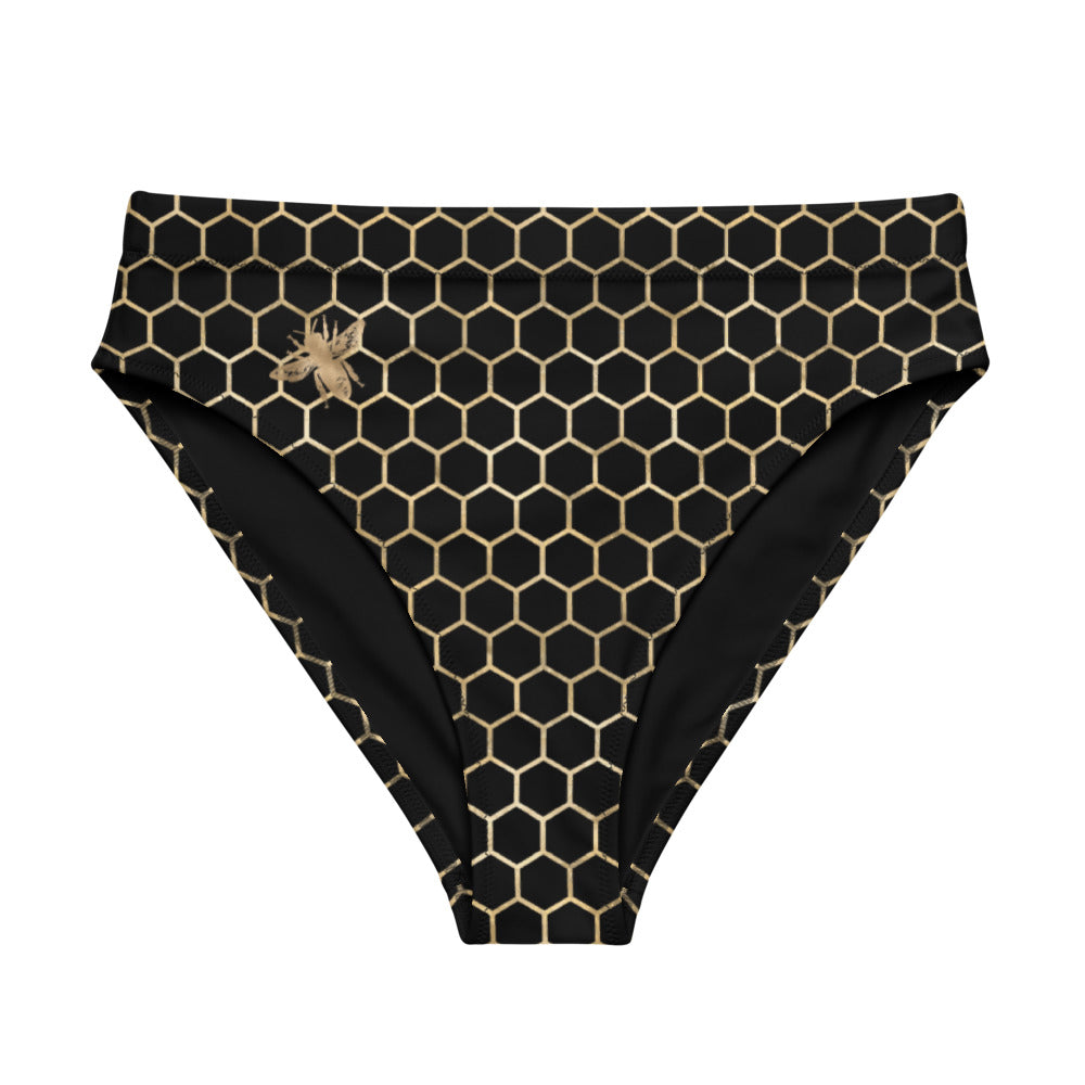 Black and Gold Honeycomb - Eco Friendly High Waist Bikini Bottom