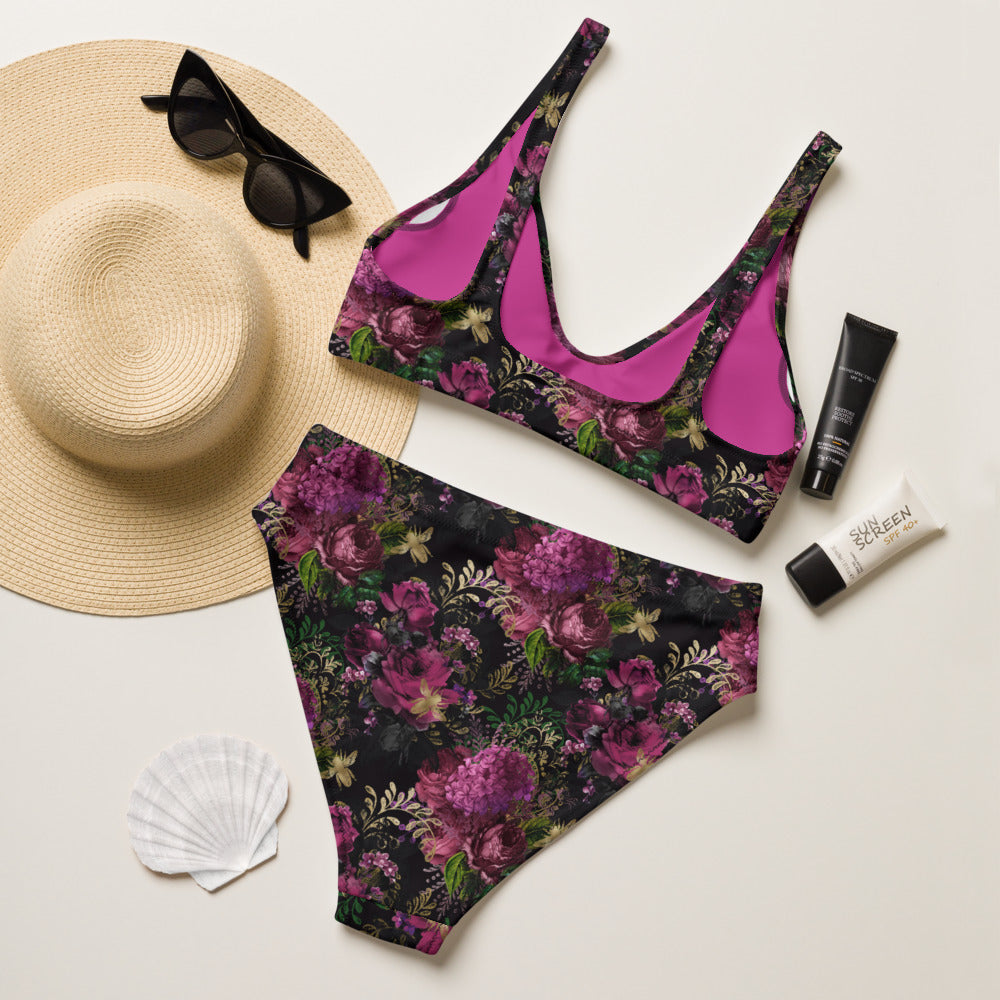 Recycled high-waisted bikini - Bee with Roses