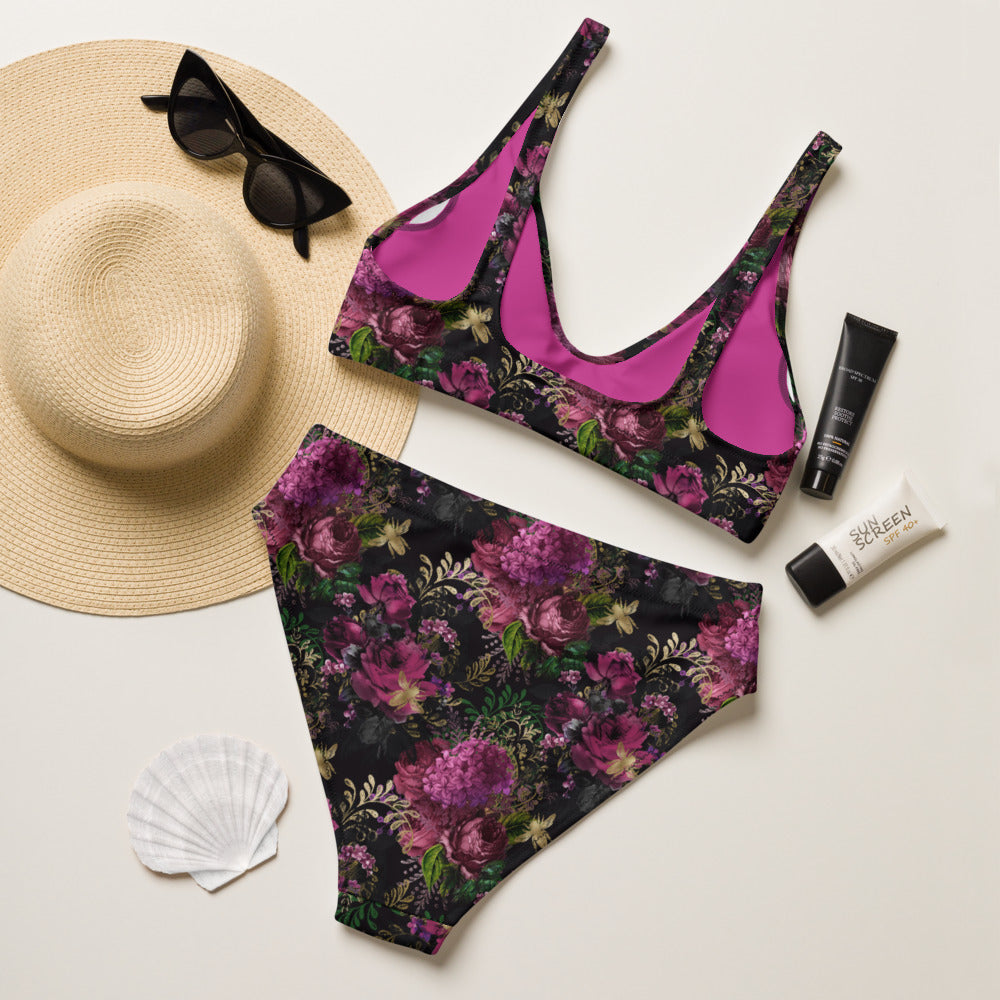 Recycled high-waisted bikini - Bee with Roses