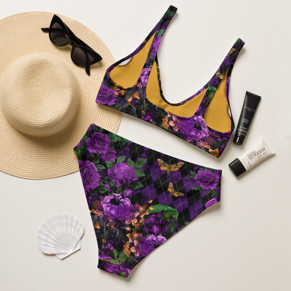 Purple Rose with Spider -Recycled high waist bikini