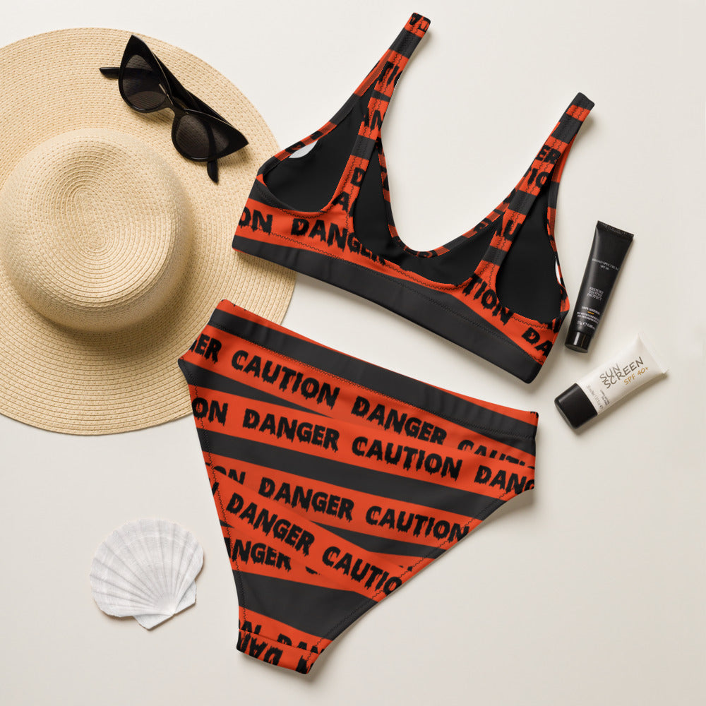Orange Caution Tape - Recycled high-waisted bikini