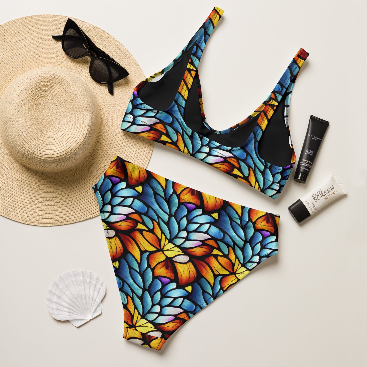 Orange and Blue Sea Glass - High-Waisted Bikini