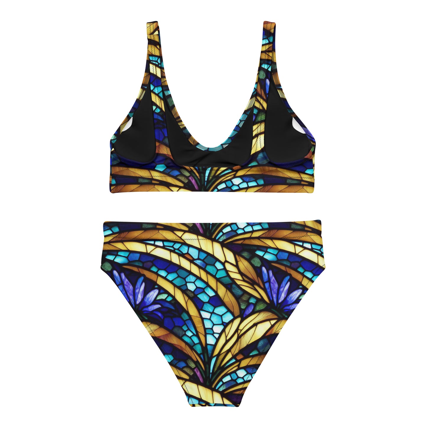 Blue and Gold Sea Glass High Waisted Bikini