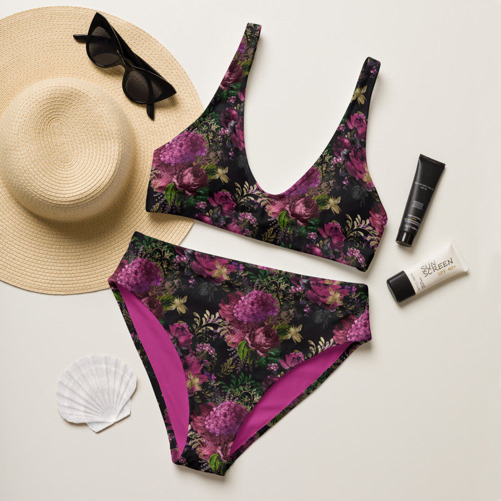 Recycled high-waisted bikini - Bee with Roses