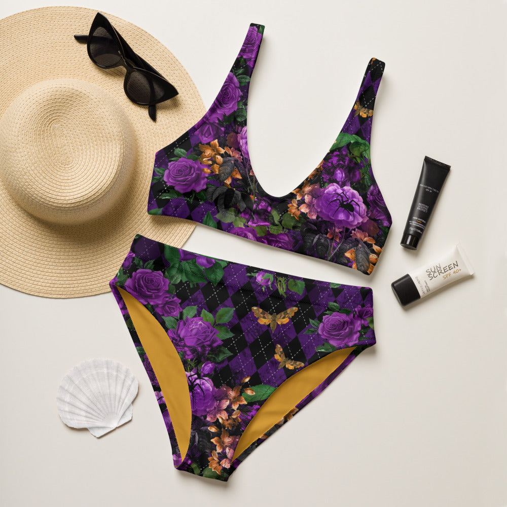 Purple Rose with Spider -Recycled high waist bikini