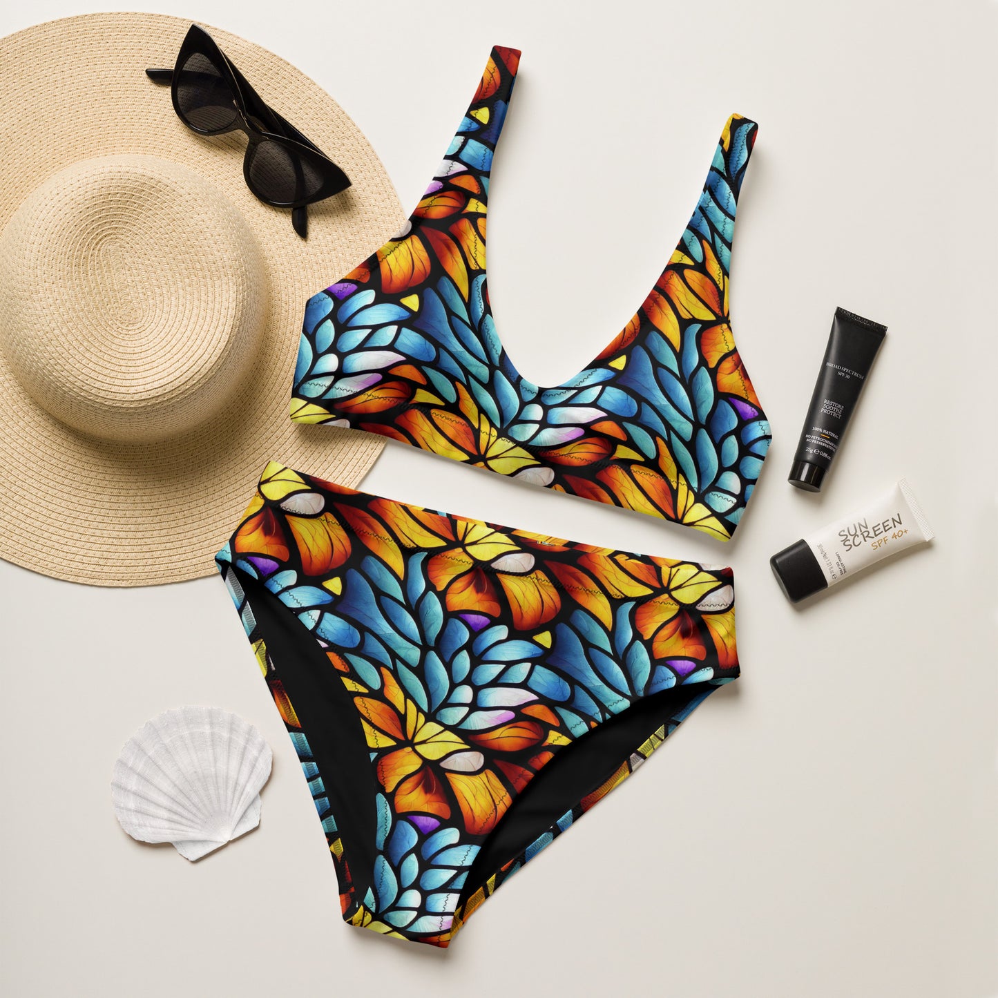 Orange and Blue Sea Glass - High-Waisted Bikini