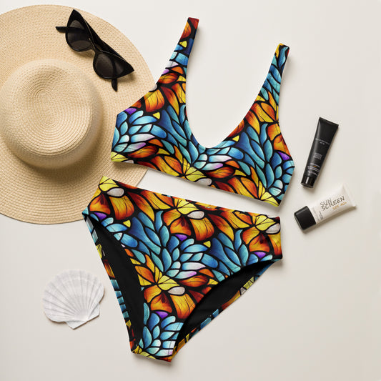 Orange and Blue Sea Glass - High-Waisted Bikini