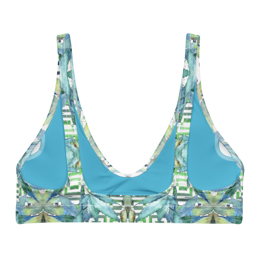 Recycled Padded Bikini (top only) - Blue Cannabis Leaf Print 2