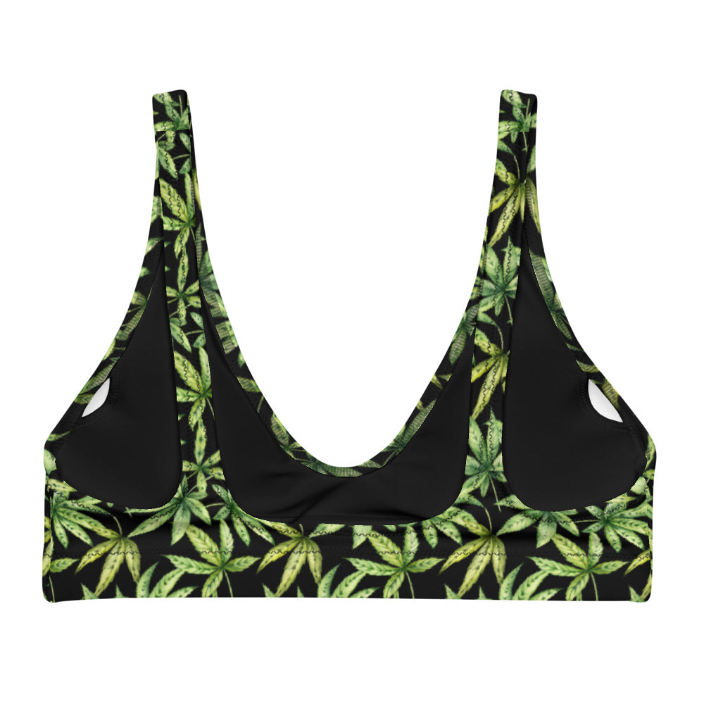 Recycled Padded Bikini (top only) - Cannabis Leaf print